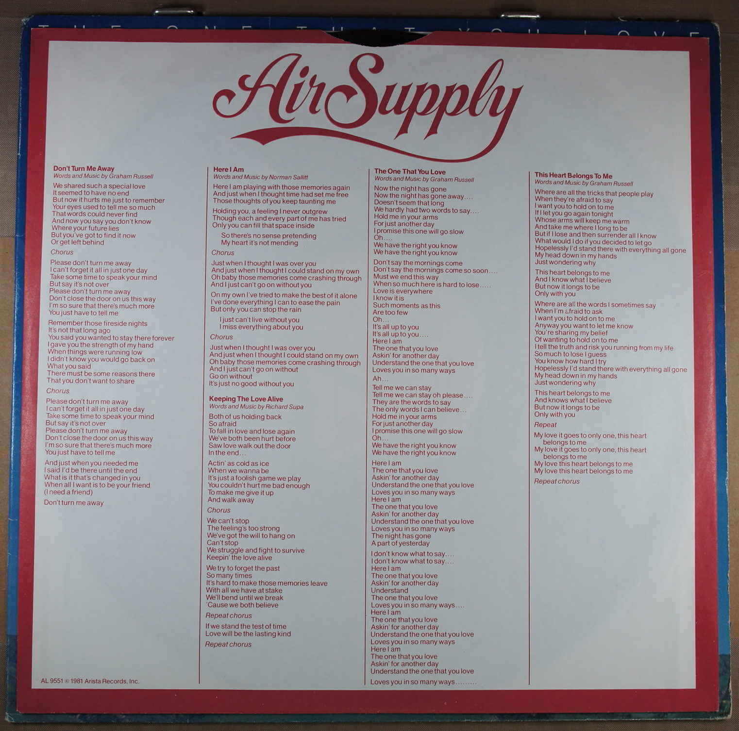 I52. AIR SUPPLY THE ONE THAT YOU LOVE ~ USA ~ - Image 4