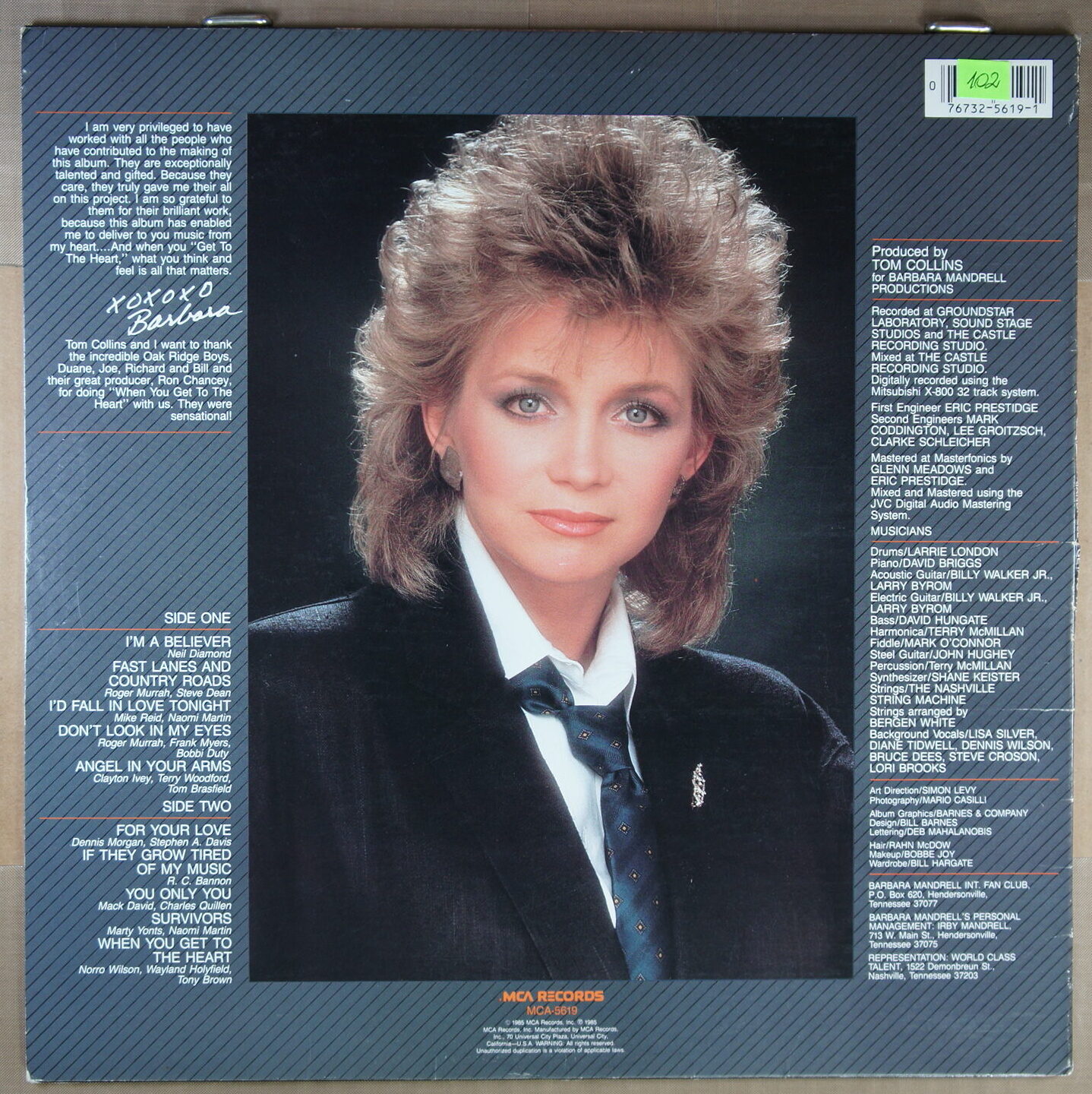 L102. BARBARA MANDRELL GET TO THE HEART ~ USA ~ - Image 5