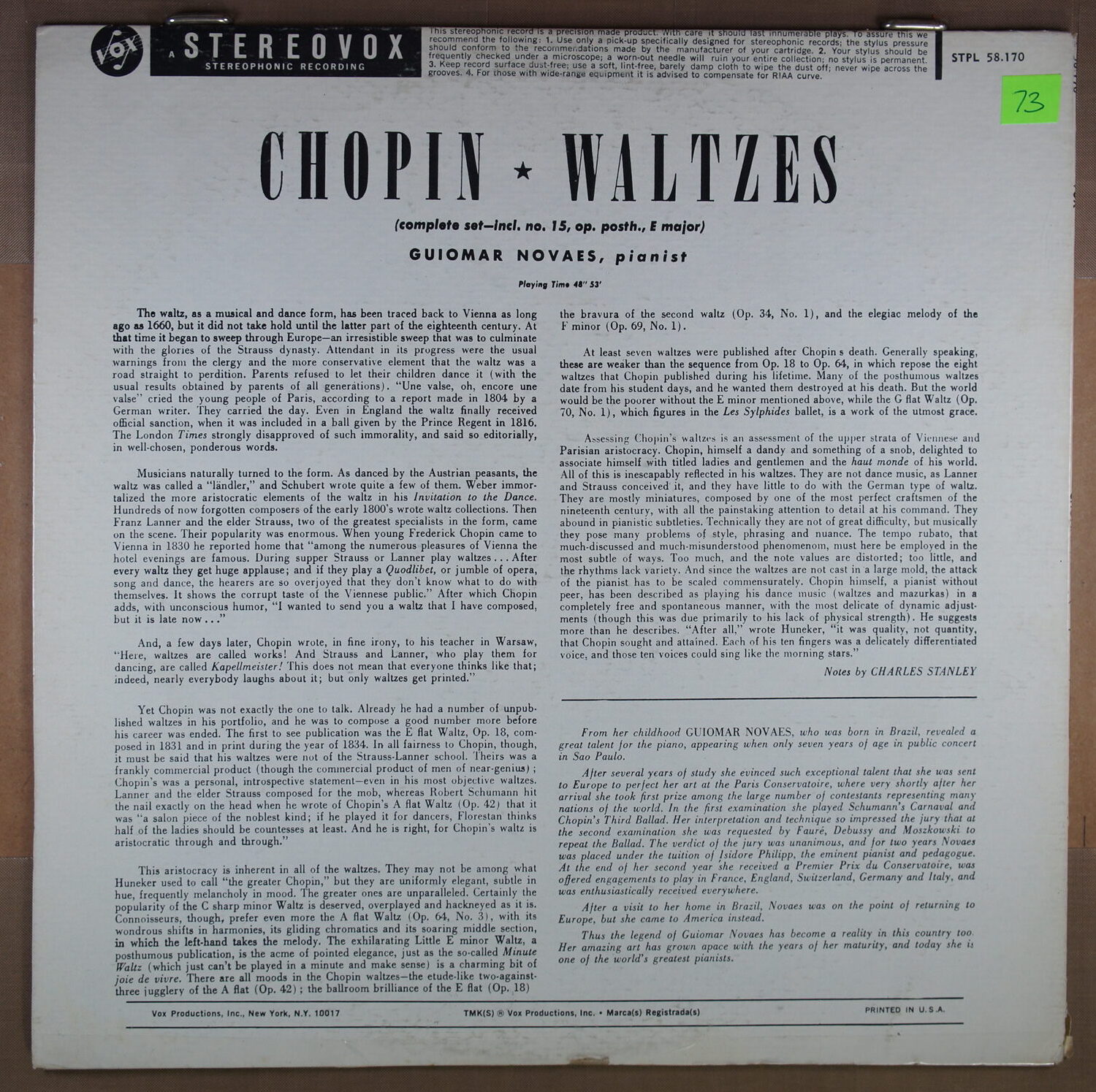 N73. GUIOMAR NOVAES – CHOPIN, WALTZES ~ USA ~ - Image 5