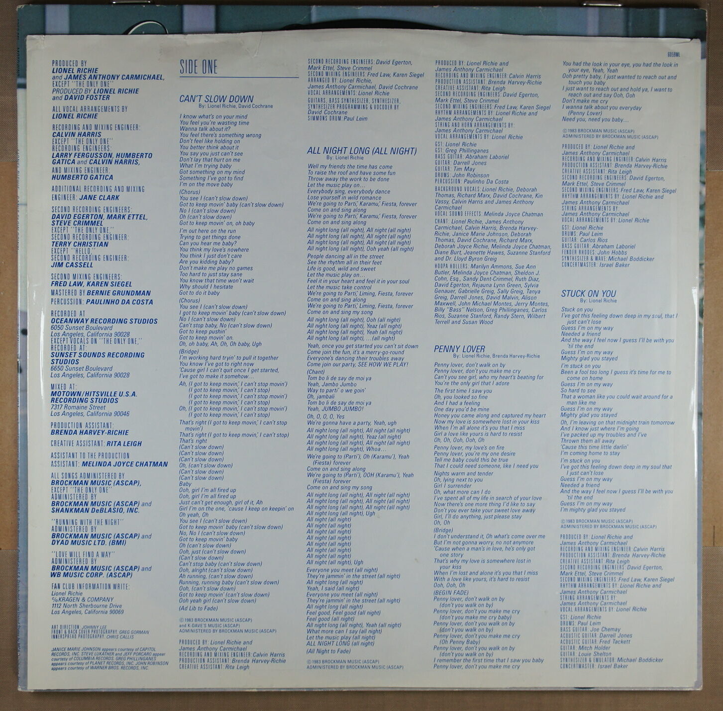 N104. LIONEL RICHIE – CAN’T SLOW DOWN ~ USA ~ - Image 5